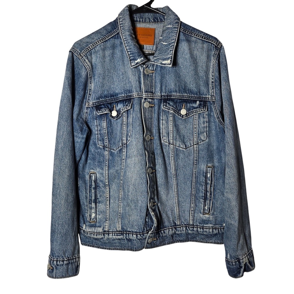 Lucky Brand Tomboy Trucker Denim‎ Jacket XL Medium Wash Distressed Streetwear